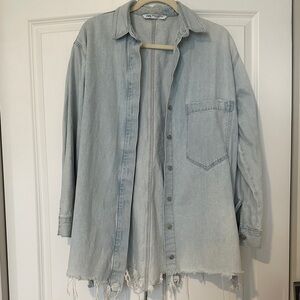 Zara Distressed Denim Button Down